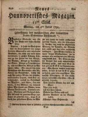 Neues hannoversches Magazin (Hannoversche Anzeigen) Montag 4. Juli 1791