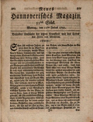 Neues hannoversches Magazin (Hannoversche Anzeigen) Montag 11. Juli 1791