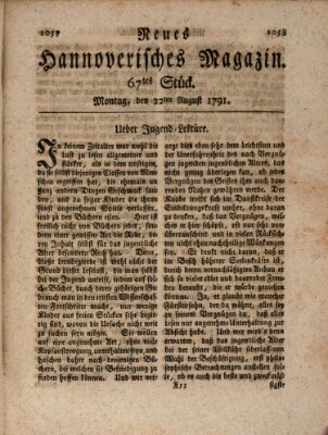 Neues hannoversches Magazin (Hannoversche Anzeigen) Montag 22. August 1791