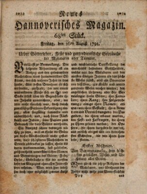 Neues hannoversches Magazin (Hannoversche Anzeigen) Freitag 26. August 1791
