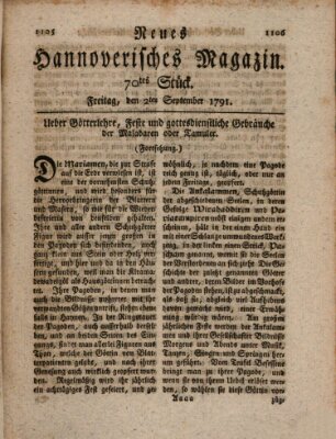 Neues hannoversches Magazin (Hannoversche Anzeigen) Freitag 2. September 1791