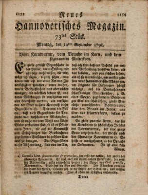 Neues hannoversches Magazin (Hannoversche Anzeigen) Montag 12. September 1791