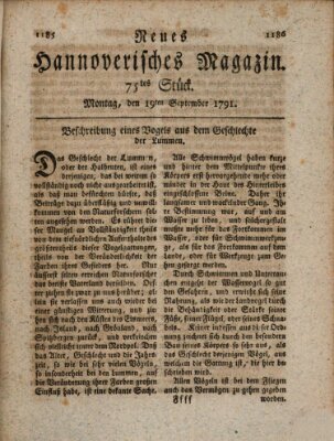 Neues hannoversches Magazin (Hannoversche Anzeigen) Montag 19. September 1791