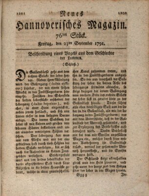 Neues hannoversches Magazin (Hannoversche Anzeigen) Freitag 23. September 1791