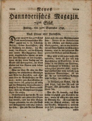 Neues hannoversches Magazin (Hannoversche Anzeigen) Freitag 30. September 1791