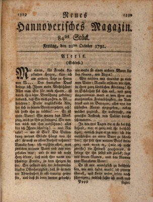 Neues hannoversches Magazin (Hannoversche Anzeigen) Freitag 21. Oktober 1791