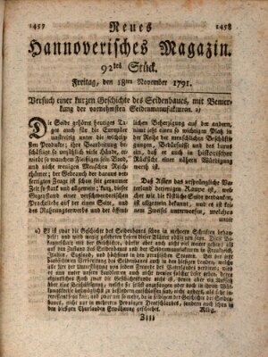 Neues hannoversches Magazin (Hannoversche Anzeigen) Freitag 18. November 1791