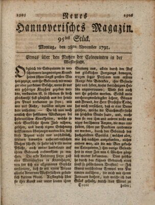 Neues hannoversches Magazin (Hannoversche Anzeigen) Montag 28. November 1791