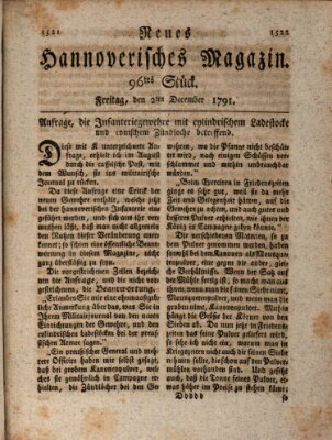 Neues hannoversches Magazin (Hannoversche Anzeigen) Freitag 2. Dezember 1791