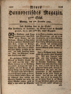 Neues hannoversches Magazin (Hannoversche Anzeigen) Montag 5. Dezember 1791