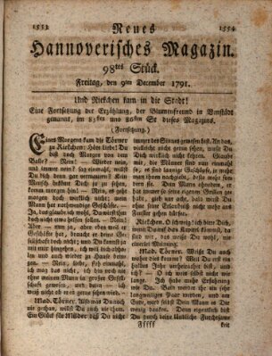 Neues hannoversches Magazin (Hannoversche Anzeigen) Freitag 9. Dezember 1791