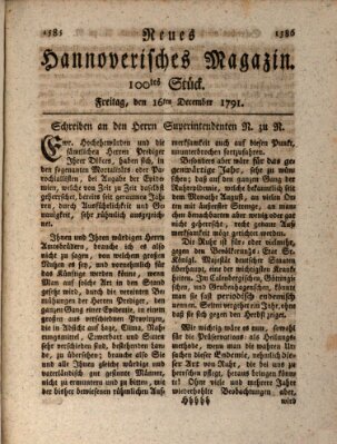 Neues hannoversches Magazin (Hannoversche Anzeigen) Freitag 16. Dezember 1791