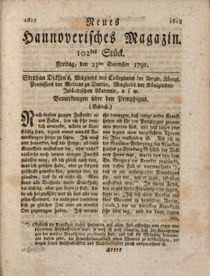 Neues hannoversches Magazin (Hannoversche Anzeigen) Freitag 23. Dezember 1791