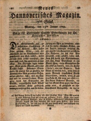 Neues hannoversches Magazin (Hannoversche Anzeigen) Montag 23. Januar 1792