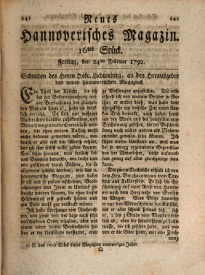 Neues hannoversches Magazin (Hannoversche Anzeigen) Freitag 24. Februar 1792