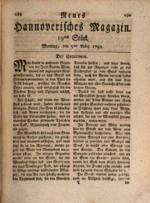 Neues hannoversches Magazin (Hannoversche Anzeigen) Montag 5. März 1792