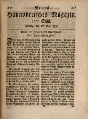 Neues hannoversches Magazin (Hannoversche Anzeigen) Freitag 9. März 1792