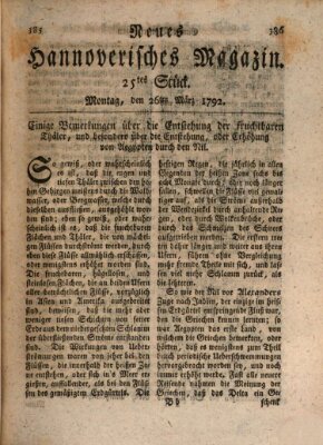 Neues hannoversches Magazin (Hannoversche Anzeigen) Montag 26. März 1792