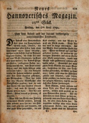 Neues hannoversches Magazin (Hannoversche Anzeigen) Freitag 6. April 1792