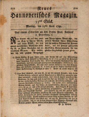 Neues hannoversches Magazin (Hannoversche Anzeigen) Montag 23. April 1792