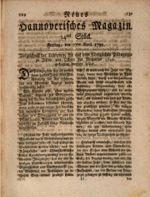 Neues hannoversches Magazin (Hannoversche Anzeigen) Freitag 27. April 1792