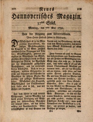 Neues hannoversches Magazin (Hannoversche Anzeigen) Montag 7. Mai 1792