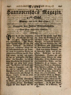 Neues hannoversches Magazin (Hannoversche Anzeigen) Montag 21. Mai 1792