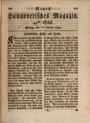 Neues hannoversches Magazin (Hannoversche Anzeigen) Freitag 1. Juni 1792