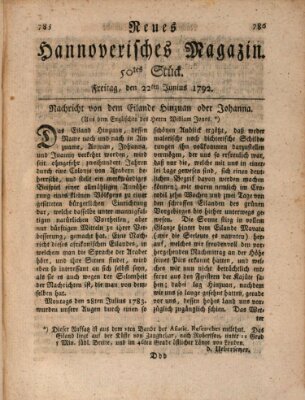 Neues hannoversches Magazin (Hannoversche Anzeigen) Freitag 22. Juni 1792