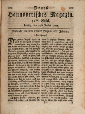 Neues hannoversches Magazin (Hannoversche Anzeigen) Freitag 29. Juni 1792