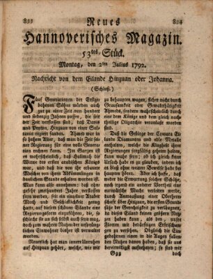 Neues hannoversches Magazin (Hannoversche Anzeigen) Montag 2. Juli 1792