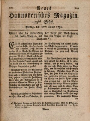 Neues hannoversches Magazin (Hannoversche Anzeigen) Freitag 20. Juli 1792