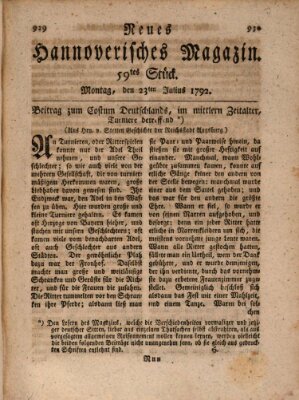 Neues hannoversches Magazin (Hannoversche Anzeigen) Montag 23. Juli 1792