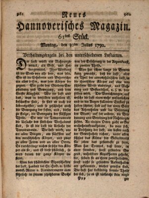 Neues hannoversches Magazin (Hannoversche Anzeigen) Montag 30. Juli 1792