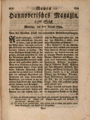 Neues hannoversches Magazin (Hannoversche Anzeigen) Montag 6. August 1792