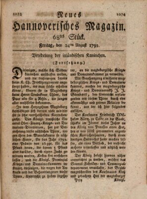 Neues hannoversches Magazin (Hannoversche Anzeigen) Freitag 24. August 1792