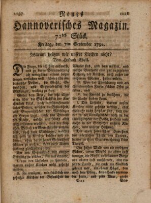 Neues hannoversches Magazin (Hannoversche Anzeigen) Freitag 7. September 1792