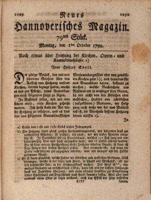 Neues hannoversches Magazin (Hannoversche Anzeigen) Montag 1. Oktober 1792