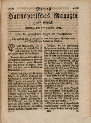 Neues hannoversches Magazin (Hannoversche Anzeigen) Freitag 5. Oktober 1792