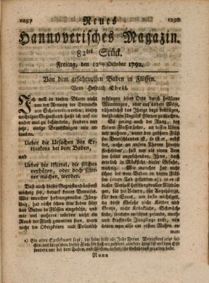 Neues hannoversches Magazin (Hannoversche Anzeigen) Freitag 12. Oktober 1792