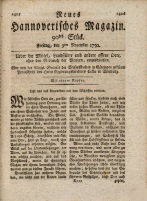 Neues hannoversches Magazin (Hannoversche Anzeigen) Freitag 9. November 1792