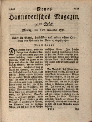 Neues hannoversches Magazin (Hannoversche Anzeigen) Montag 12. November 1792