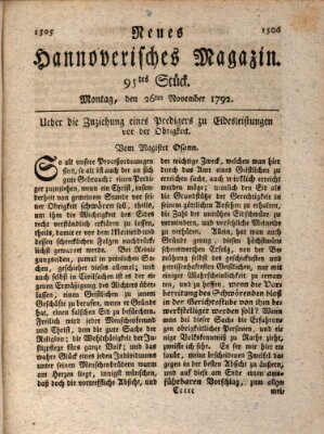 Neues hannoversches Magazin (Hannoversche Anzeigen) Montag 26. November 1792