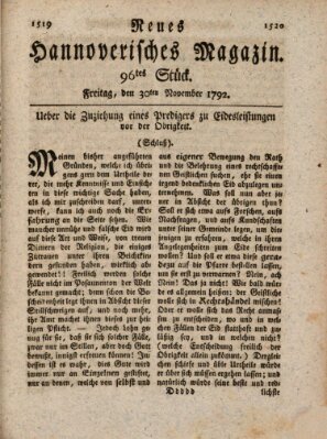 Neues hannoversches Magazin (Hannoversche Anzeigen) Freitag 30. November 1792