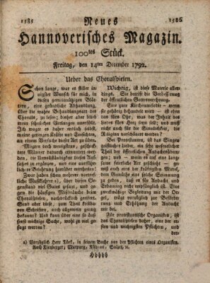 Neues hannoversches Magazin (Hannoversche Anzeigen) Freitag 14. Dezember 1792