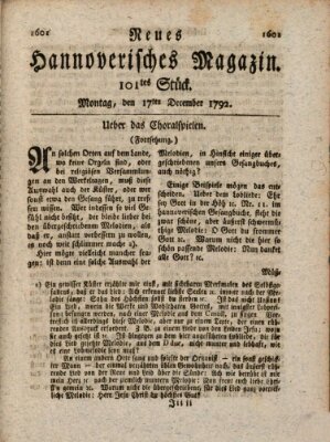 Neues hannoversches Magazin (Hannoversche Anzeigen) Montag 17. Dezember 1792