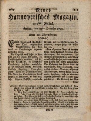 Neues hannoversches Magazin (Hannoversche Anzeigen) Freitag 21. Dezember 1792