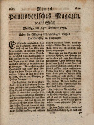 Neues hannoversches Magazin (Hannoversche Anzeigen) Montag 24. Dezember 1792