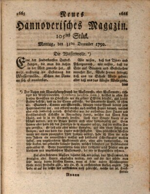 Neues hannoversches Magazin (Hannoversche Anzeigen) Montag 31. Dezember 1792