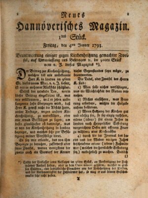 Neues hannoversches Magazin (Hannoversche Anzeigen) Freitag 4. Januar 1793